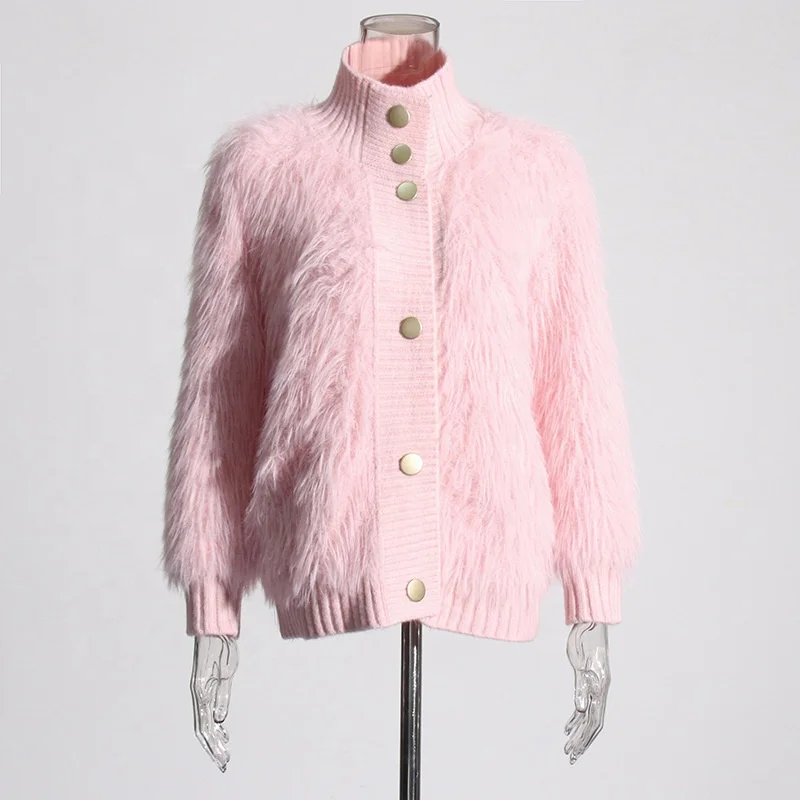 PS122 Women Clothing Knitted Solid Color Sweater  Spring New Style Half Turtleneck Mink Fur Ladies Sweaters