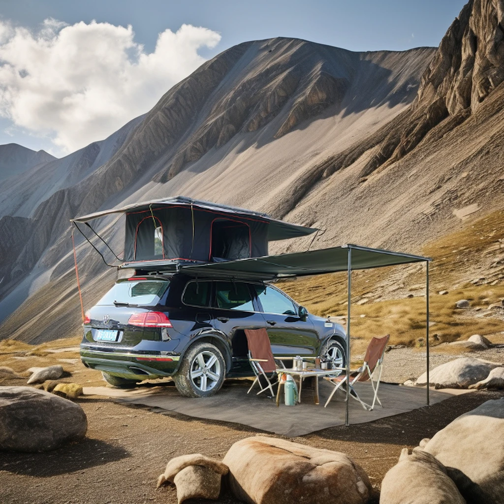 Single-Layer Waterproof Automatic Car Roof Extension Tent Oxford Canvas Material with Aluminum Carbon Fiber Pole for Camping