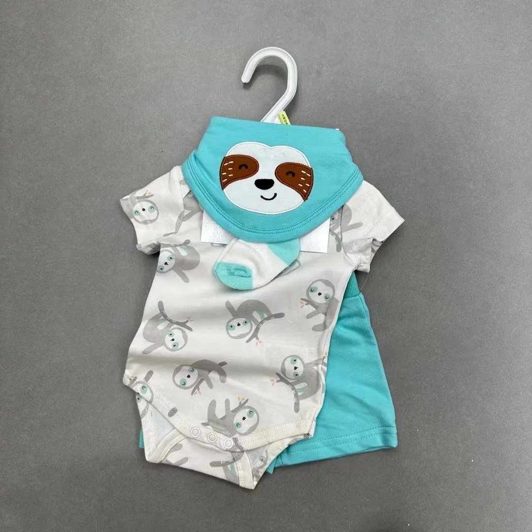 Wholesale Toddler 2024 high-quality new cotton cute print pattern 4/ piece newborn summer baby clothing set 0-9 months old