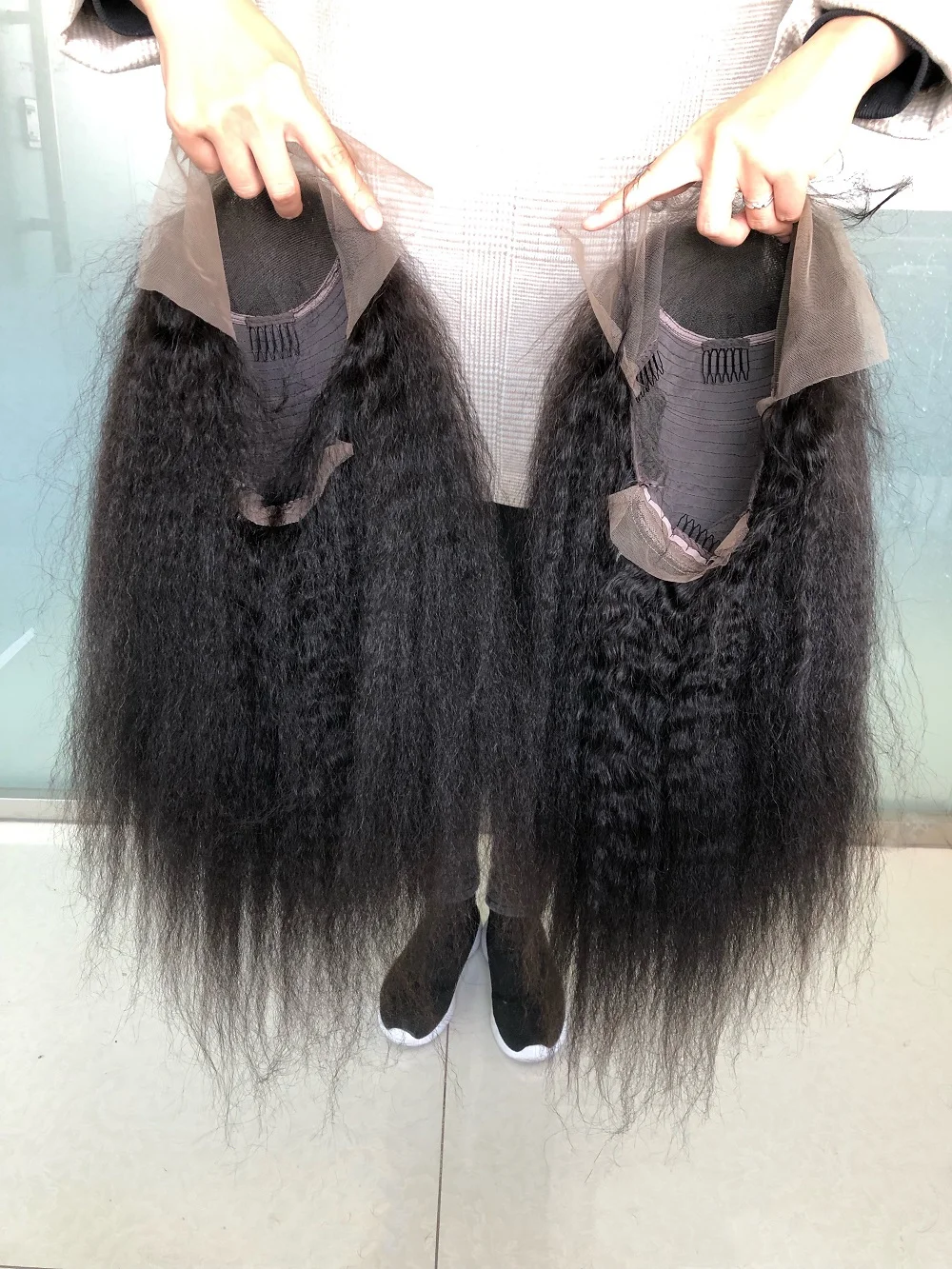 Kinky Straight Front l Lace Wig 10 to 40 Inch 100% Brazilian Kinky Straight Human Hair Wigs Pre Plucked Hair Line Front Lace Wig