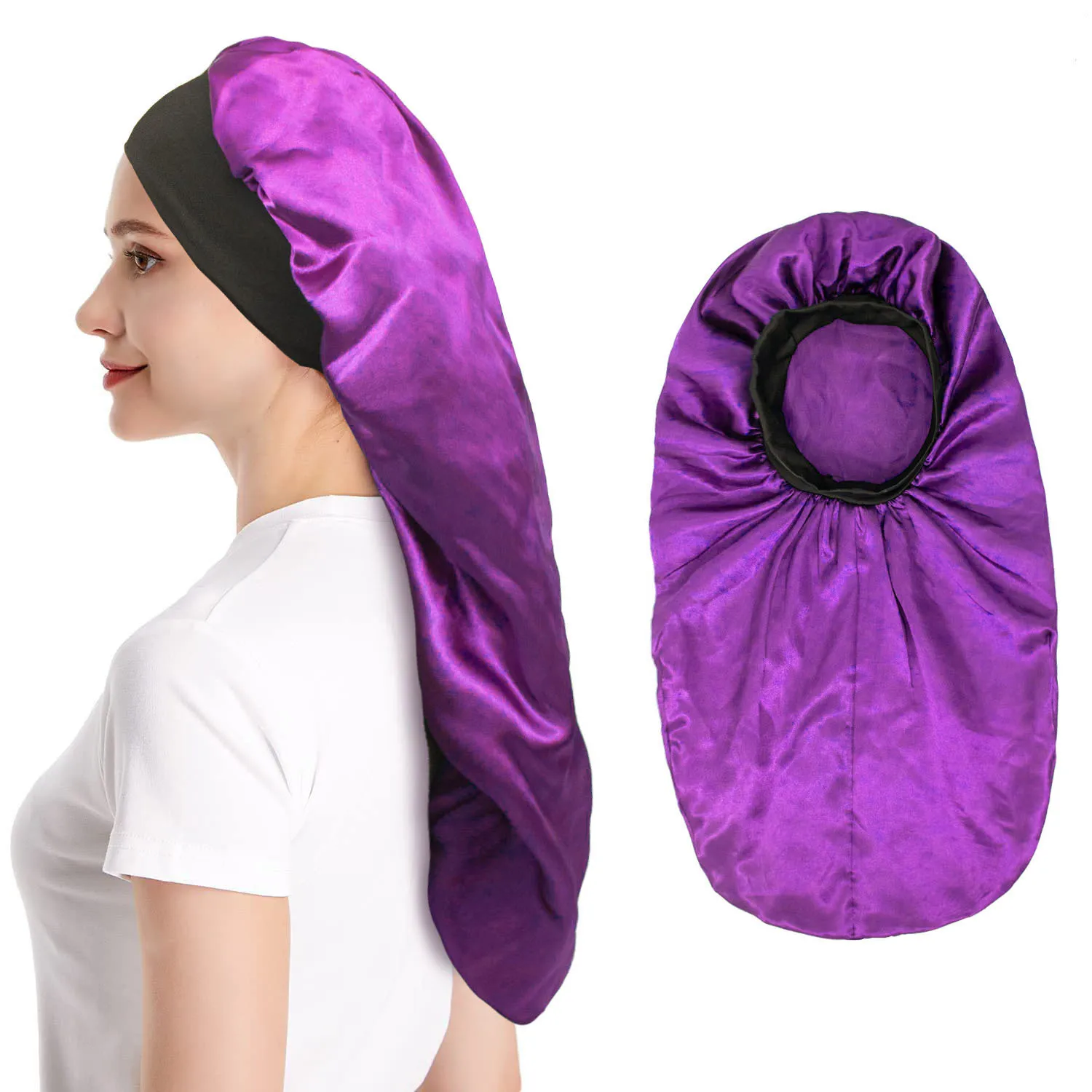 Wholesale custom 28*58 satin silk hair towel bonnet turban wrap hair towel for girls