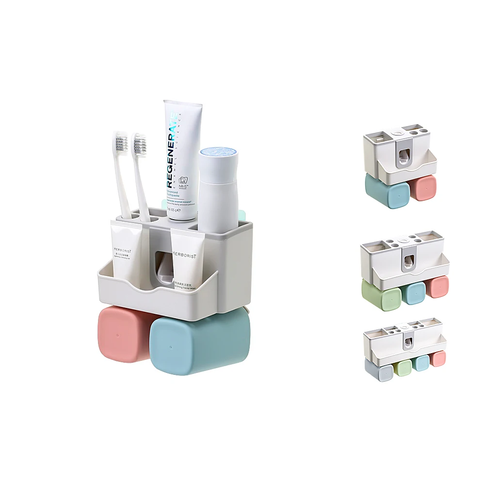 
Wholesale Household Portable Drill-Free Wall Mounted Shelf Family Plastic Toothbrush Holder Bathroom Storage 