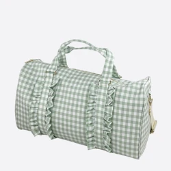 Stock Custom Glitter Patches Personalized Gingham Women Lady Ruffle Travel Toiletry Storage Makeup Cosmetic Bag