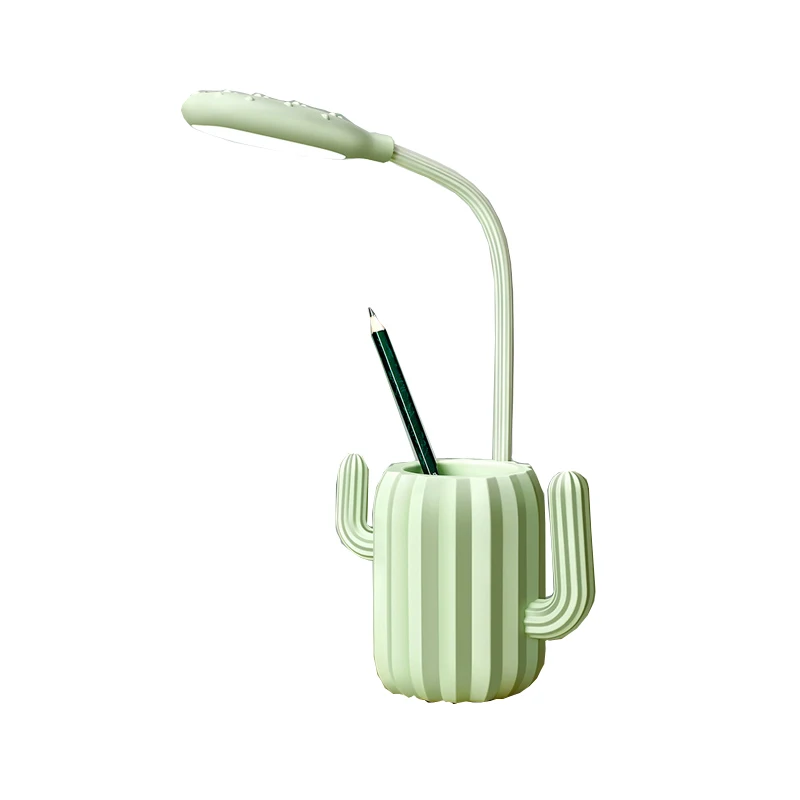 Green Cactus Led Desk Lamp with Pen Holder Reading Night