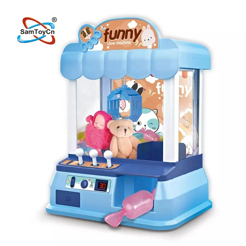 Kids Electric Plush Stuffed Toy Doll Coin Operated Games Crane Candy Vending Mini Claw Machine with Candy and Dolls