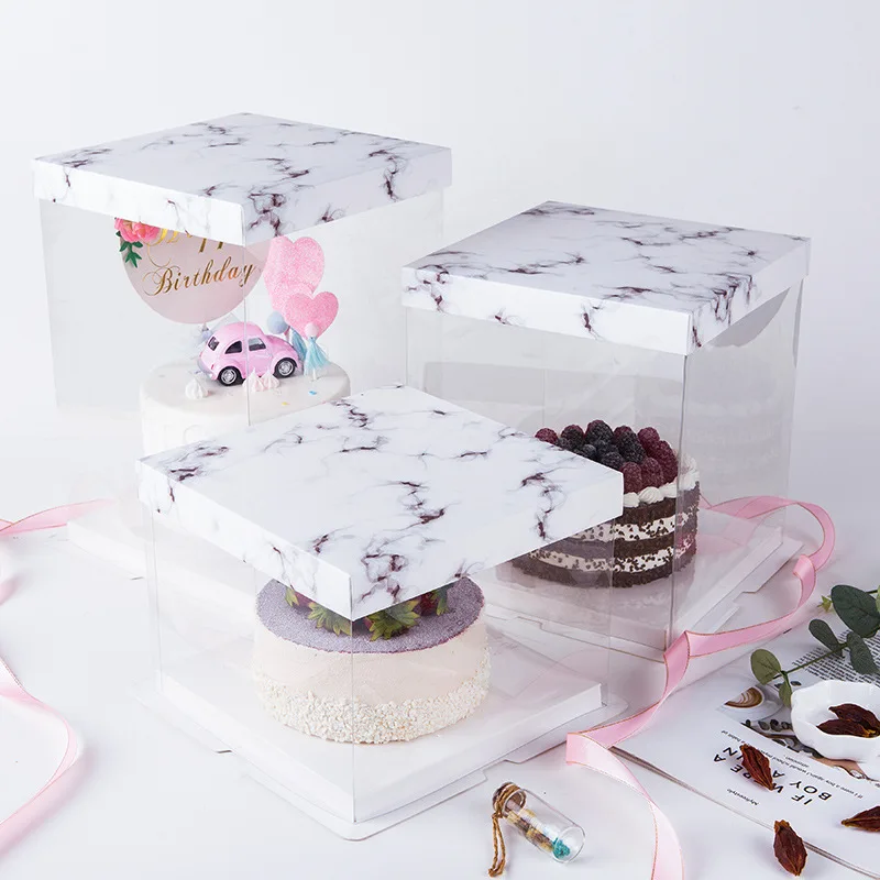 High Quality Wholesale Custom Size Christmas Birthday Gift Clear Square White Surprise Cake Box