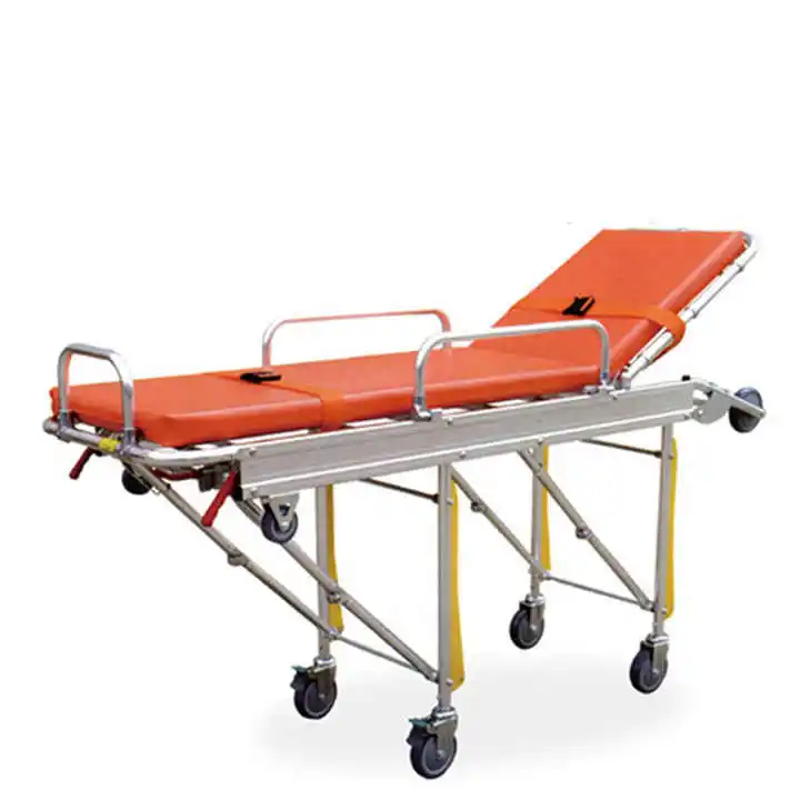 2024 Convenient Elevatable Medical Ambulance Stretcher with Wheels Portable Metal Design