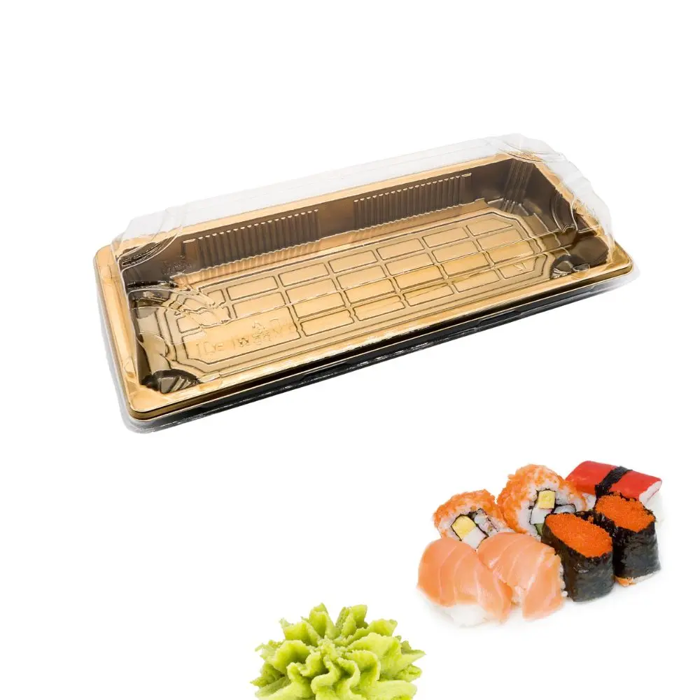 Роскошные одноразовые контейнеры для упаковки пищевых продуктов Manluen прямоугольный поднос суши с крышкой