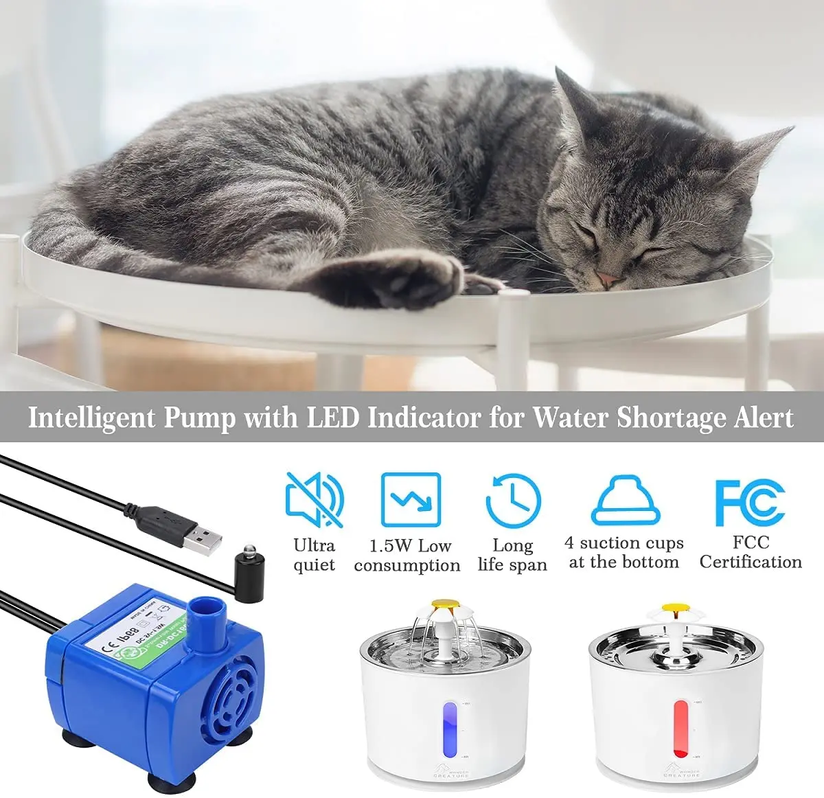  Горячая продажа из нержавеющей стали Pet фонтан автоматический светодиодный питатель воды для собаки