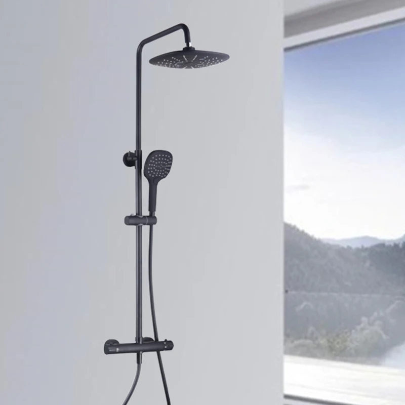 Высококачественный роскошный настенный набор для ванной черного цвета с дождевой насадкой и ручным душем