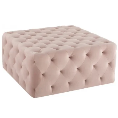 Blushed pink tufted square velvet ottoman