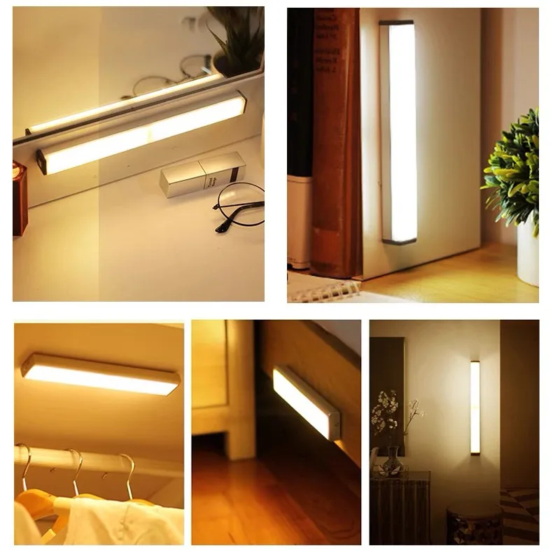 USB Rechargeable Magnetic Wall Motion Sensor Night Lamp Warodrobe Light Under Led Cabinet Lights