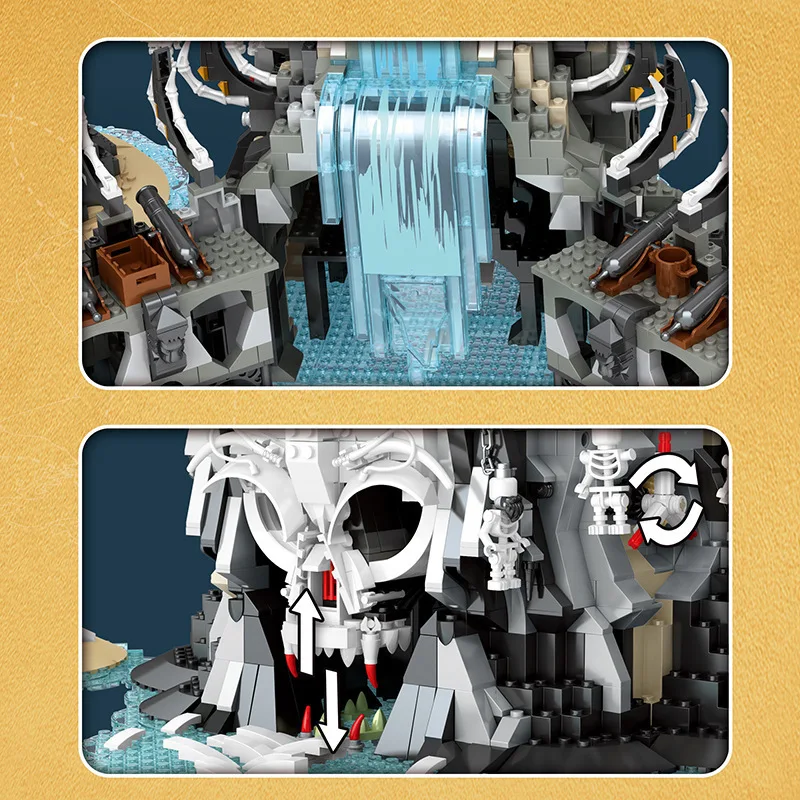 Reobrix 66012 Piate Ship The Skull Pirate Island Bay Kit Moc Building Block Brick Classic Movie Model Toys