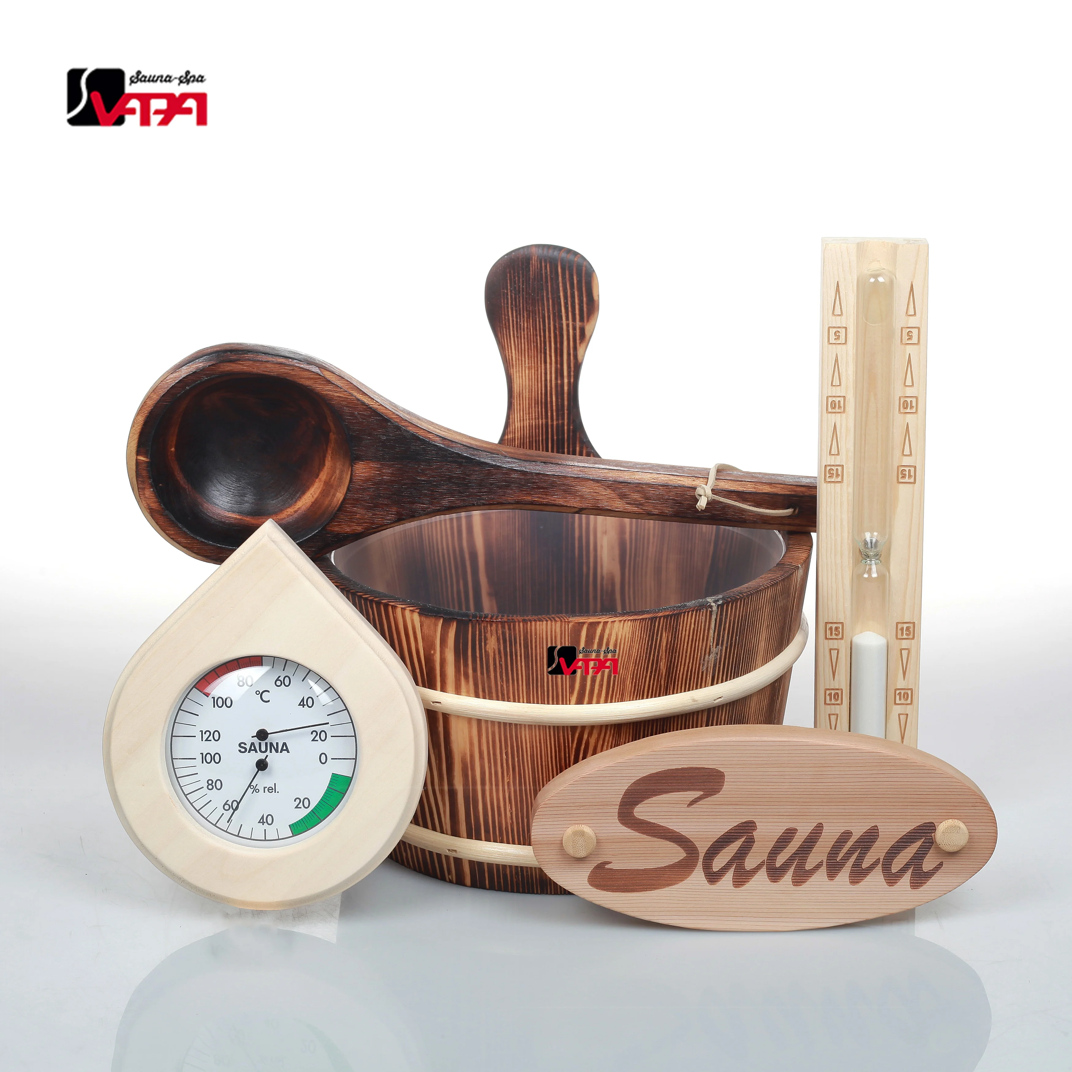 Direct Manufacturer Hot Sale Carbonizing wood  5L Sauna Wooden bucket set for steam room traditional sauna