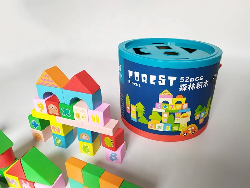 52PCS Wooden Blocks Toys For Kid Creative Solid Wood Build Toys For Children Wooden Building Blocks For Toddler