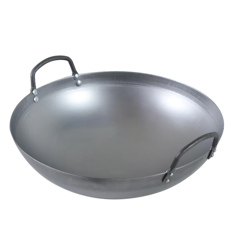 Hight Quality Chinese Double Handle Wok Professional Chinese Cookware Round Wok Pan Carbon Steel Large Woks Cheap