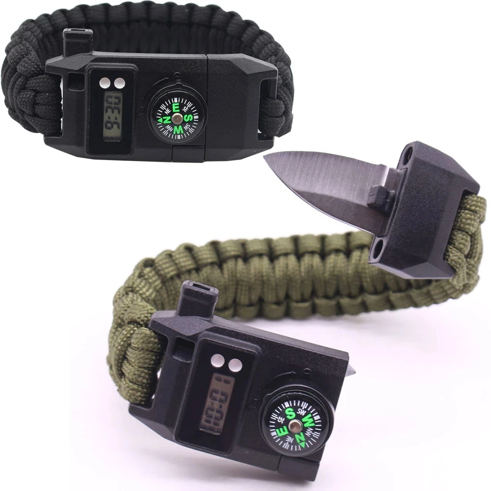 Anthrive Outdoor Camping Paracord Knife Survival Bracelets With Digital Watch Flint Fire Starter Whistle Compass