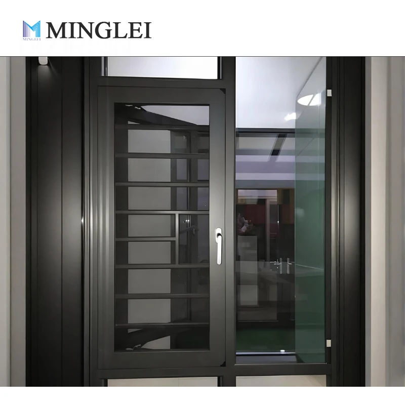 Minglei NFRC Customized Window Double Glazed Window Aluminium Casement Windows With Screen