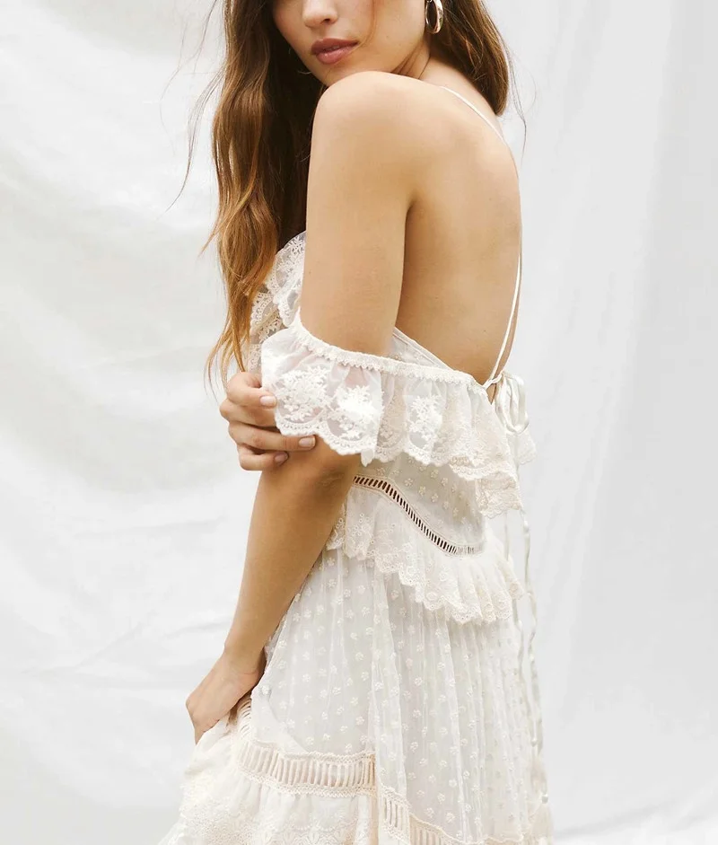  New Arrival Boho Embroidery Off shoulder wedding dress Train skirt  Lace Trim bridal Gown Casual Dress mother of the bride