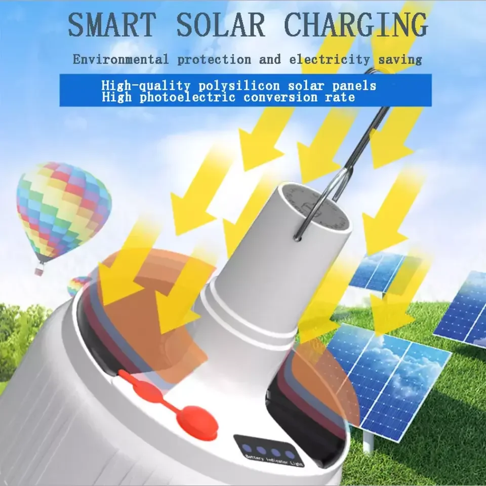 Waterproof Round Tent Table Hanging Lamp USB Charging Portable Outdoor LED Rechargeable Battery Solar Powered Camping Luminaire