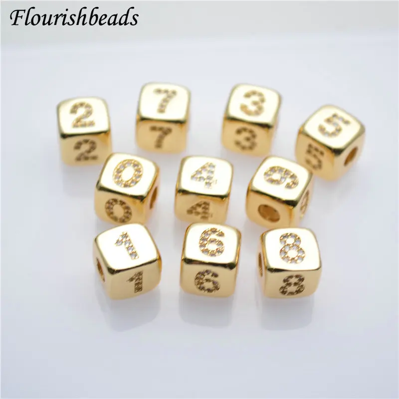 18k Gold Plated Square Beads Pendant Cube for DIY Bracelet Loose Beads Accessories Spacer Beads
