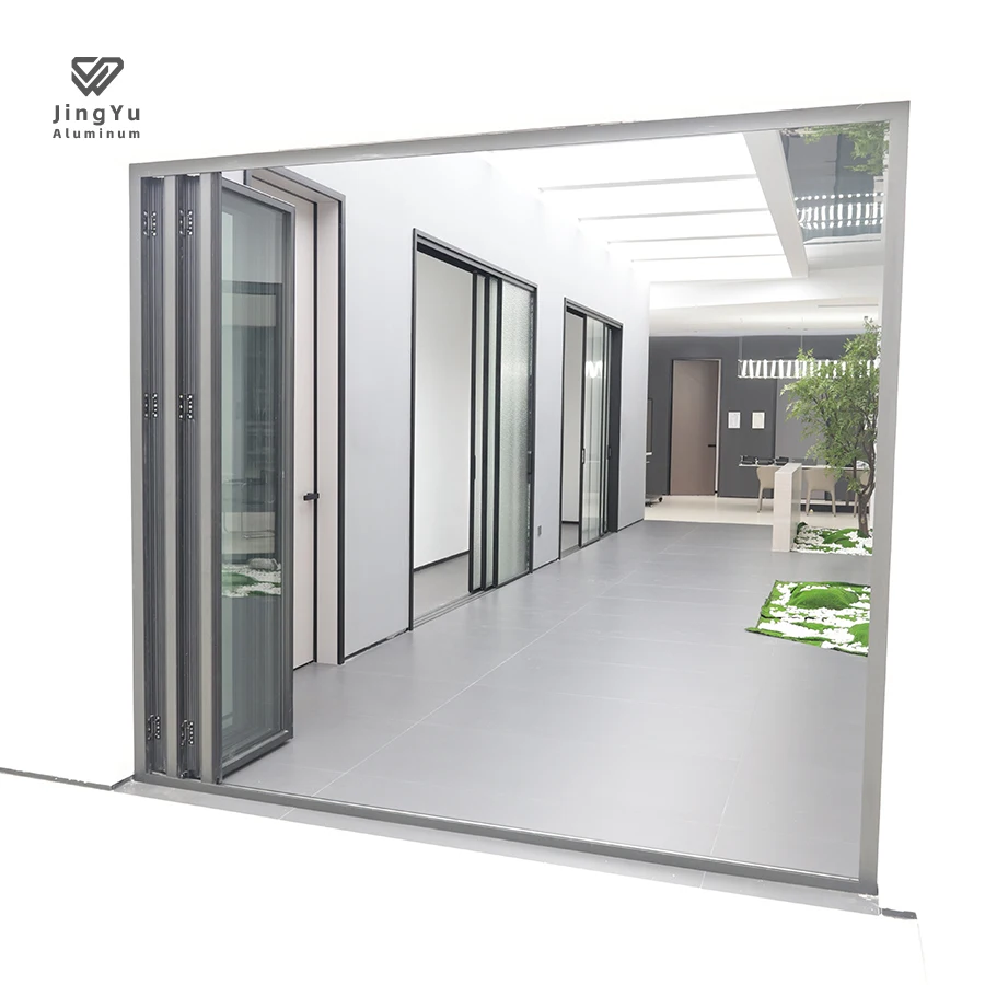 Panoramic Patio Accordion Sliding Screen Bifold Transparent Glass Doors Aluminium Bi-Fold Folding Door For Exterior Balcony