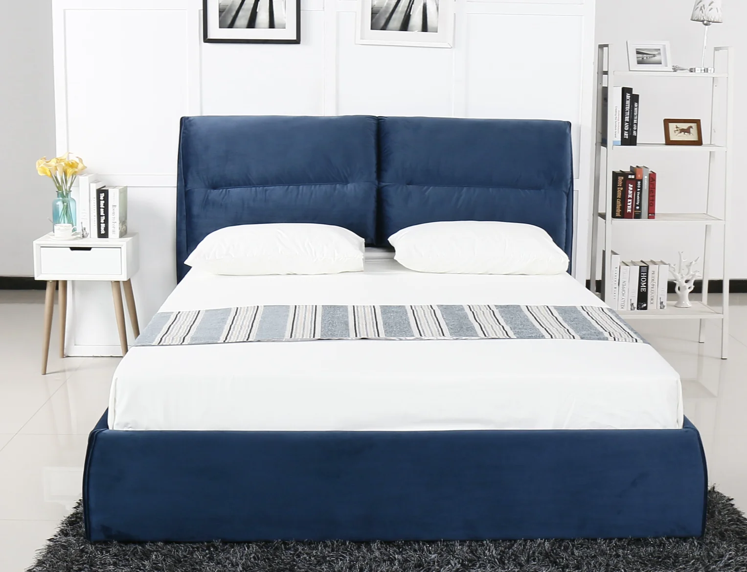 Contemporary Design Bed Upholstered Velvet Queen size Bed Room Furniture  Fabric Bed Frame