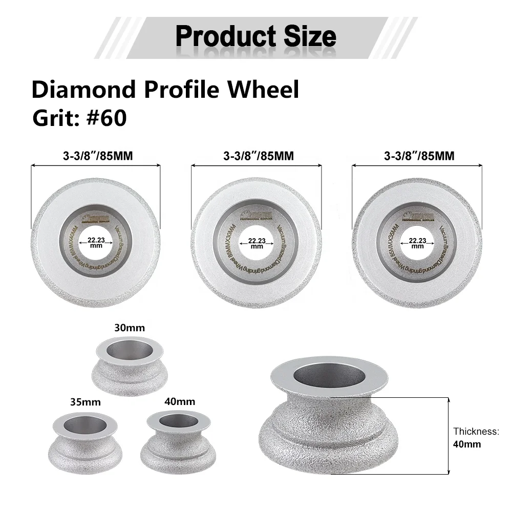 3-3/8 inch(85mm) Vacuum Brazed Diamond Hand Profile Grinding Wheel Grinding Disc for Angle Grinder on Marble Ceramic Quartz