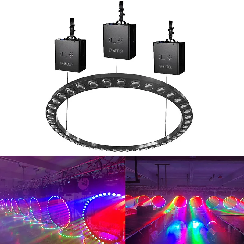 New 45pcs 15w Leds Rgbw Kinetic Beam Lift Curtain Round Ring Kinetic matrix Light with 3pcs Winch Kinetic Lift Device 1m-6m