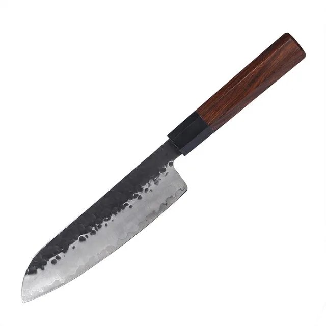 Octagon Wood Handle 7 Inch High Carbon 3 Layer 9Cr18mov Stainless Steel Kitchen Santoku Knife