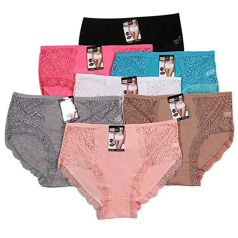 2021 New Design Lace Breathable Plus Size Spandex Cotton Underwear Sustainable Panties Briefs for Women Lace Pattern