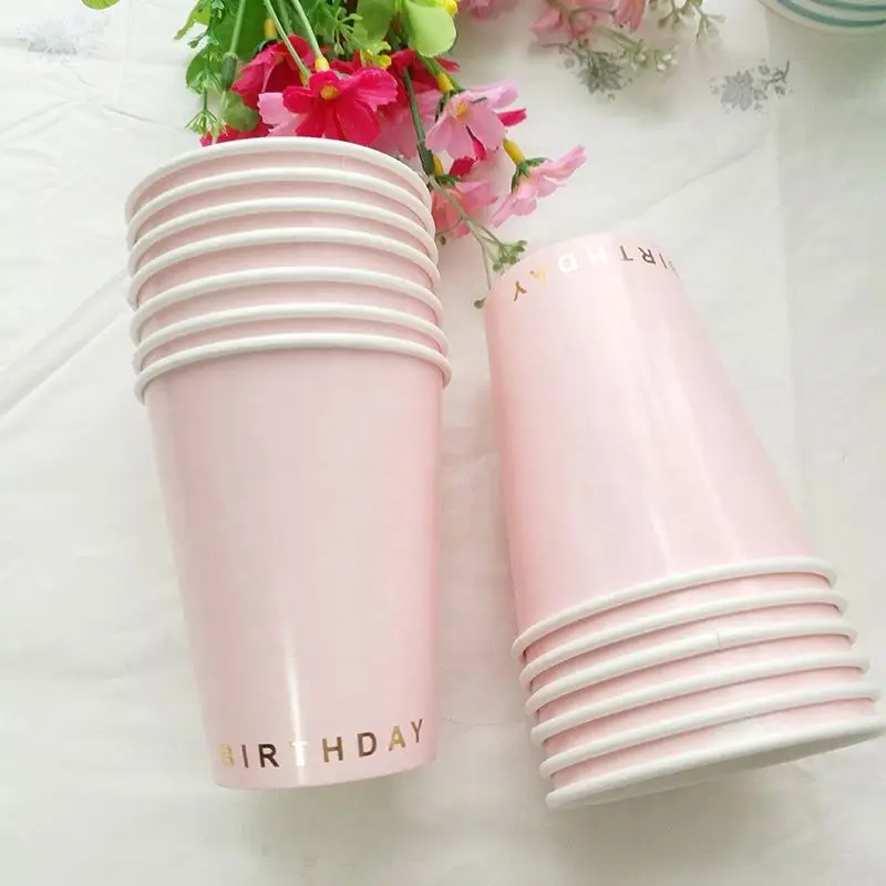 Wholesale price 9.5oz 270ml happy birthday paper cups disposable 8pcs per set