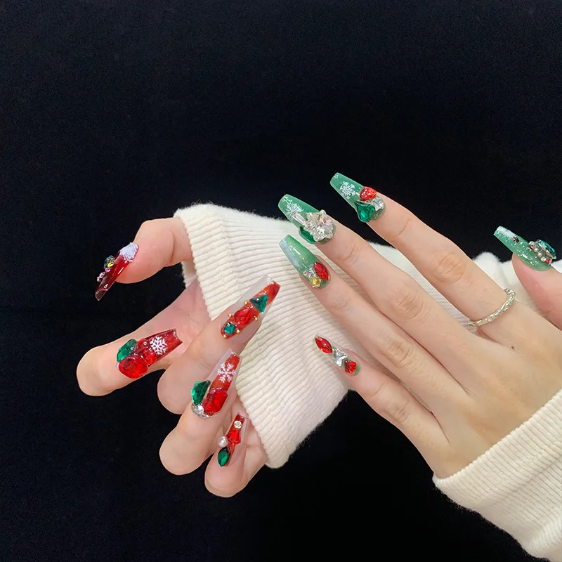 Wholesale Supplier False Nails Creative Sweet Cool Style Mandarin Christmas AB Nail Art Designs Cute Christmas Glue-on Nails