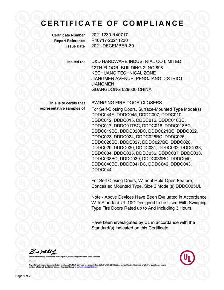 UL алюминий BC функция 40-150 кг противопожарные двери 3 часов Дверной доводчик для тяжелых у входной