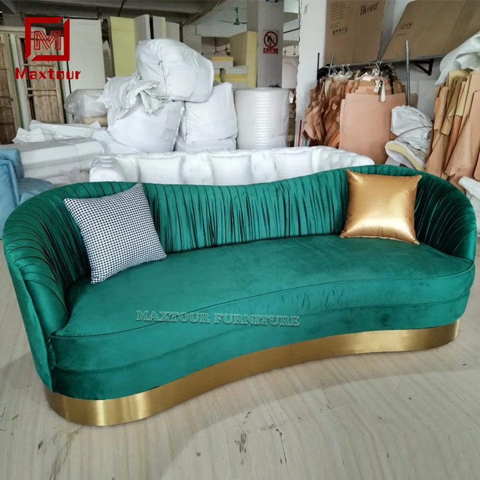 Italian luxury modular living room furniture curved home couch sofa set with green upholstery velvet sofas