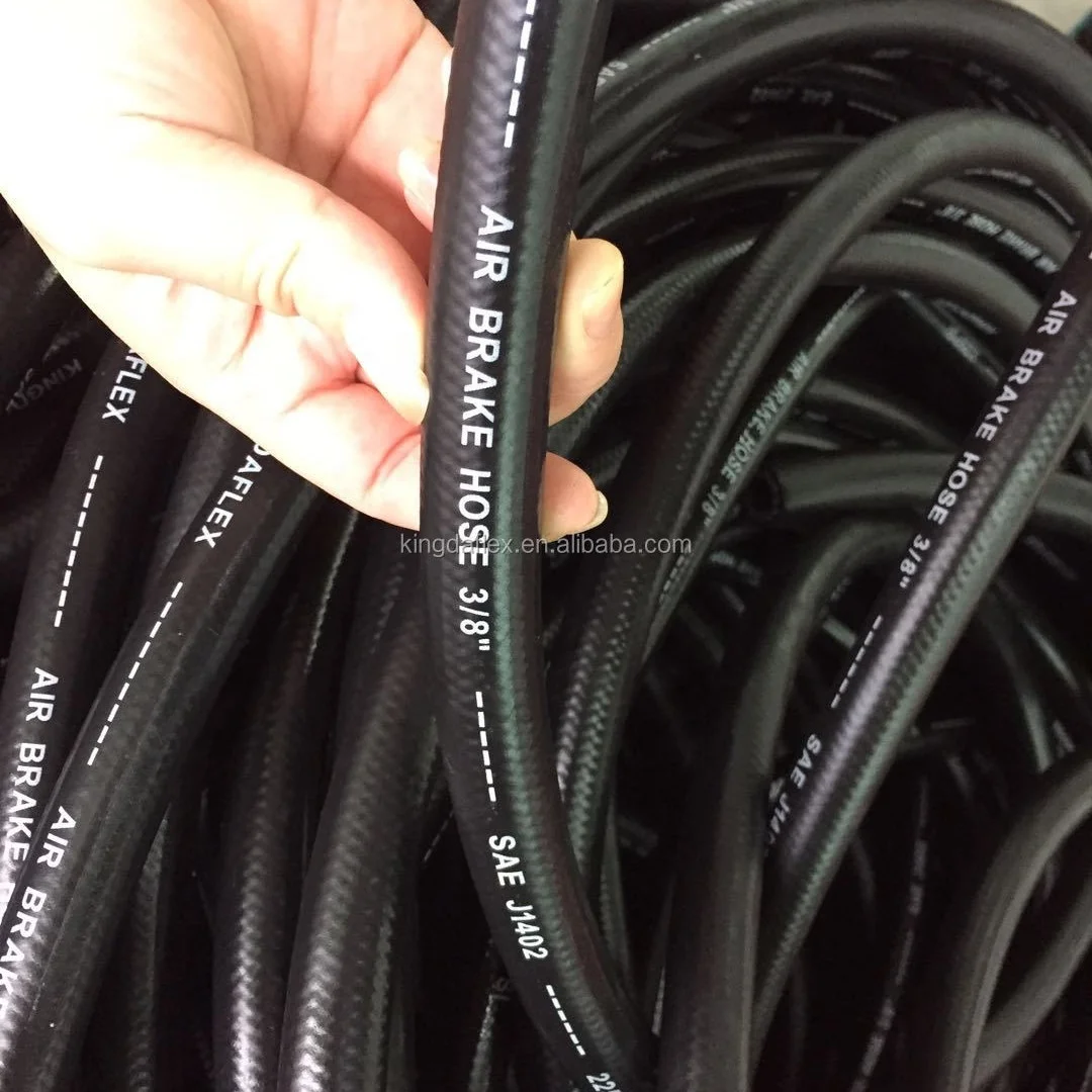 Textile Braid Air Compressor Hose 1/2 3/8 20 Bar Coil Black Rubber J1402 Dot Air Brake Hose With Air Hose Couplings