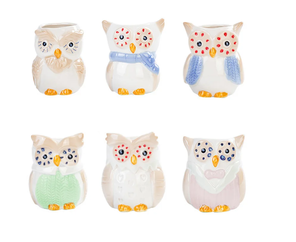 Factory Direct Sales Ceramic Mini Owl Succulent Pots Cute Animal Small Plant Planters Cactus Plants Container Bonsai Pots
