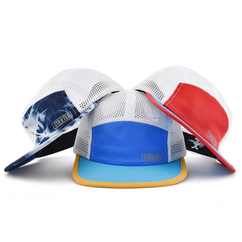 Soft unstructured lightweight quick dry custom packable trail 5 panel mesh sports running hats caps for all seasons