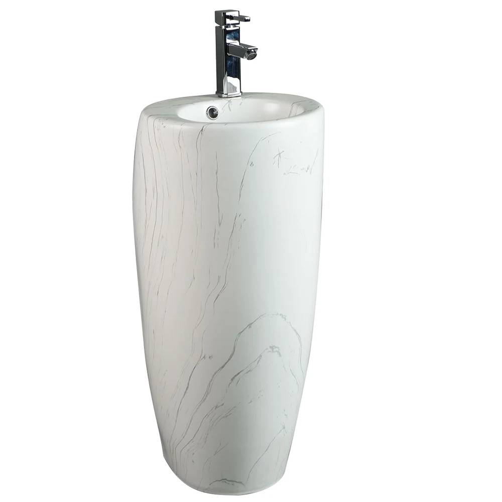 Mid-east Bathroom Marble Solid Surface Ceramic Pedestal Wash Basin