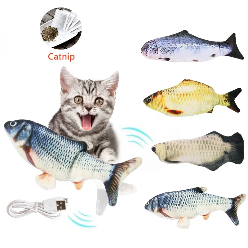 Factory Wholesale Magic Plush 3d Simulation Interactive Usb Charging Dancing Electric Floppy Fish Toy For Cat