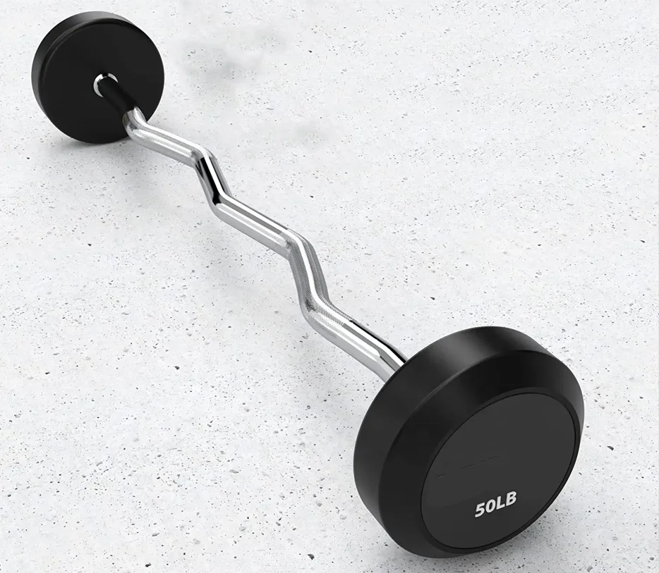Fitness Round Head Weightlifting Weights Fixed Rubber Easy Straight Curl Barbell Bar