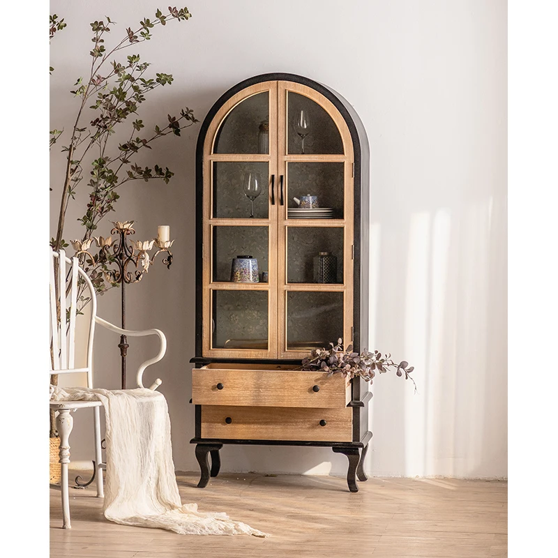 European Living Room Wooden Furniture Wood Glass Cabinets Home Decorative Kitchen Cupboards Storage Display Cabinets