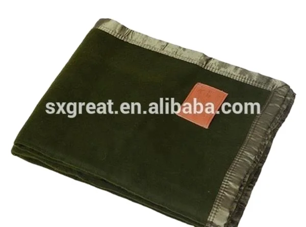 Hot sale Cheap Factory Price woven brushed wool and polyester heavy quality olive green cheap blanket for travel, training