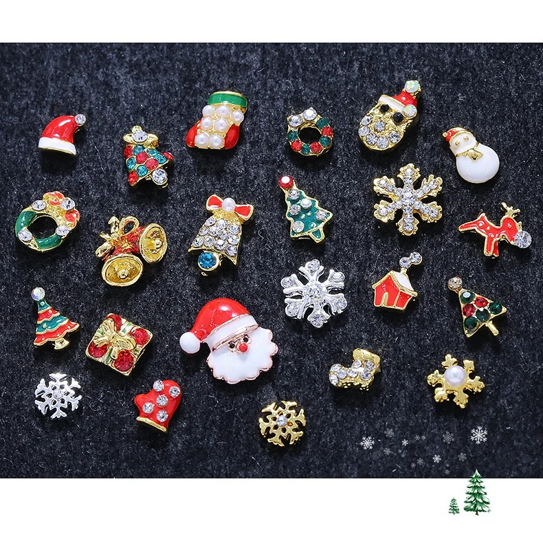 Mixed Designs Glitter Rhinestones Jewelry Charm 3D Alloy Christmas Nail Art Decoration