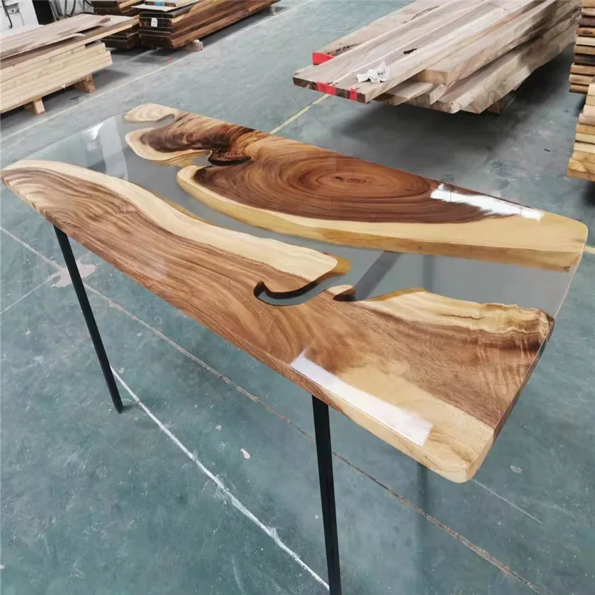 epoxy resin wood slab dining table custom made size and door to door service is available