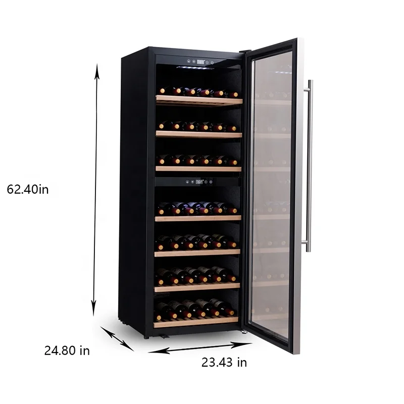Custom made dual zone 126 bottles black panel compressor big wine fridge
