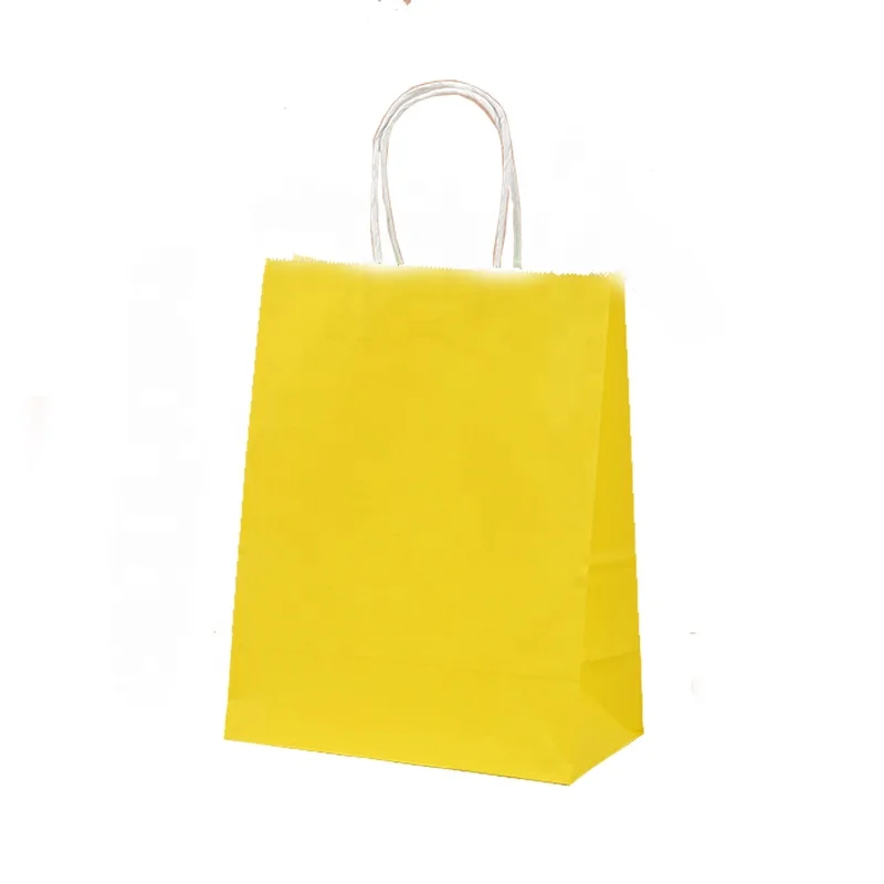 Wholesale Reusable Shopping Gift Boutique Packaging Paper Bag Yellow Kraft Paper Akeaway Kraft Bag With Iogo For Fast Food