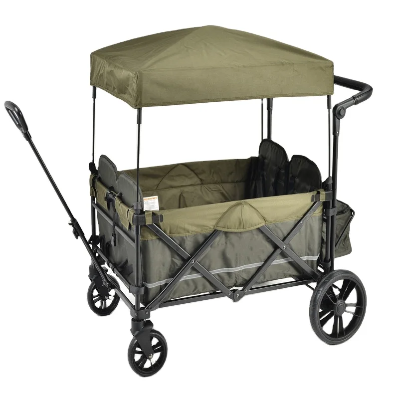 wholesale folding 4 wheels wagon trolley for toddlers/outdoor beach kids foldable wagon with cover/baby utility wagon with brake