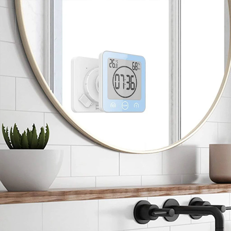 Bathroom Clock Waterproof Digital Shower Clock with Alarm Bathroom Humidity Temperature Meter with Timer Touch Screen