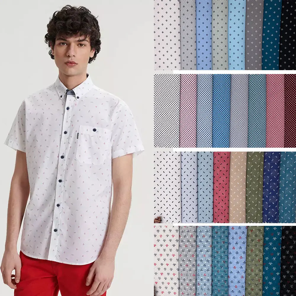 Eco-friendly customized polyester cotton poplin printed woven fabric for men shirt